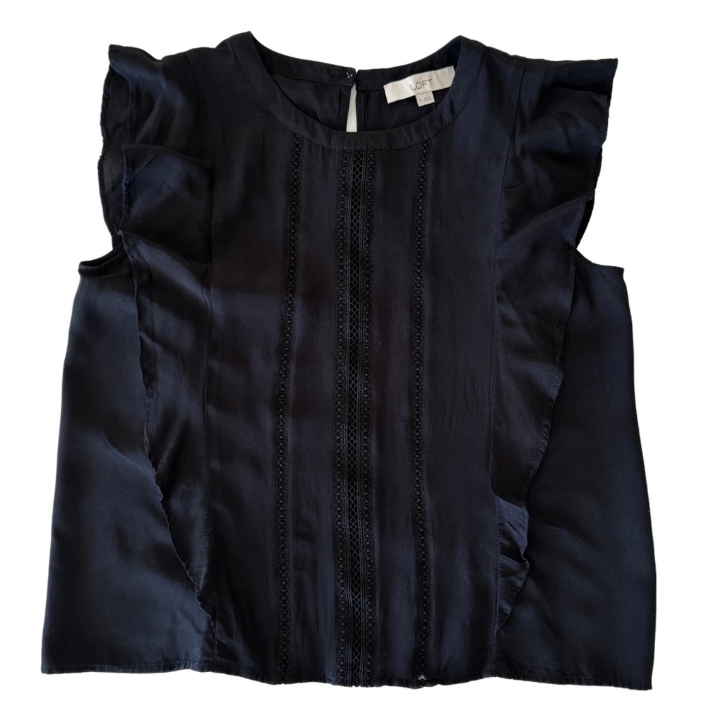 Loft Black Ruffle/Eyelet Detail Sleeveless Top
